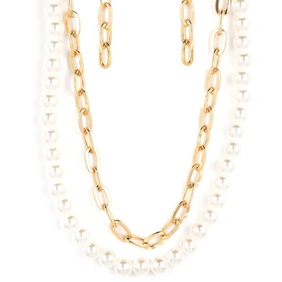 paparazzi Jewelry - Paparazzi Gold and White Layered Necklace Set Suburban Yacht Club Jewelry